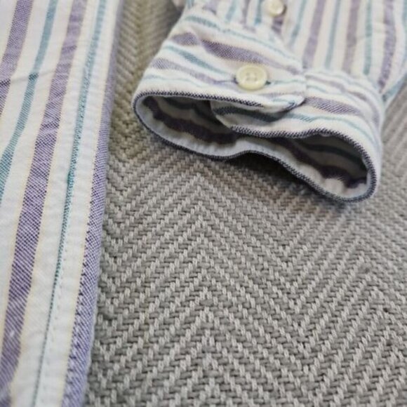 Vintage INC International Concepts Shirt Men's Small White Purple Striped Cotton - Picture 13 of 15